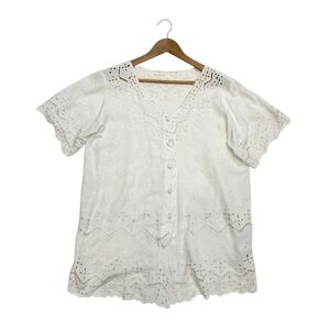 Vintage HiBis White Eyelet Lace Women's Top